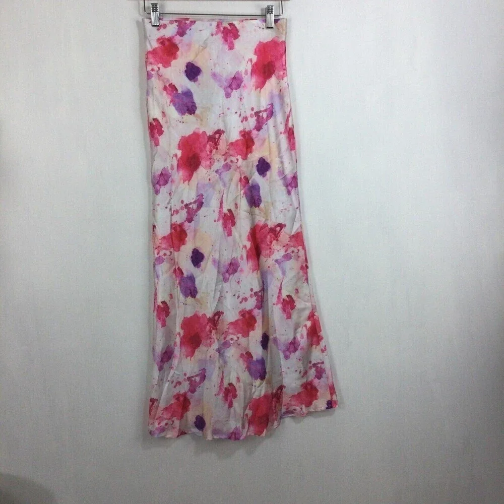 Lulu's Womens Satin Tie-Dye Splatter Side Zip Long Maxi Skirt Pink Size XS